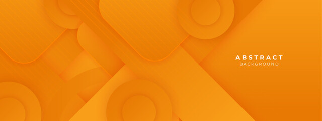 Orange color square pattern on banner with shadow. Abstract white and grey color geometric background with copy space.