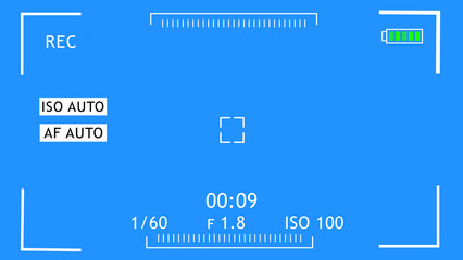 Camera mobile recording screen overlay animation with chroma key. DSLR mobile phone viewfinder animation. recording screen interface of the camera.Camera screen recording ILLUSTRATION in green screen.