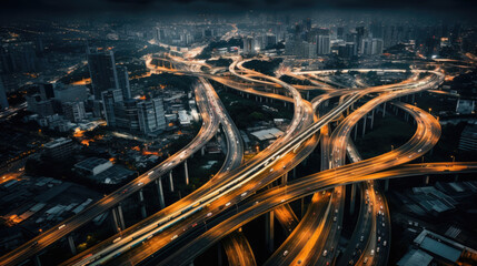 Wall Mural - Expressway top view, Road traffic an important infrastructure in Thailand