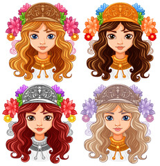 Wall Mural - beautiful woman portrait isolated set