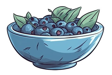 Sticker - bowl filled with fresh blueberries and green leaves. Generative AI