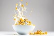 bowl of cereal with milk splashing out of it. Generative AI