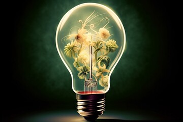 light bulb and tree on blue map background
