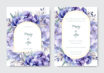 Canvas Print - Elegant wedding invitation template with watercolor flower and leaves.