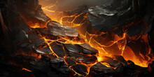 Generative AI - Golden Lava And Lava Rock: Abstract Eruption Of Vibrant Energy