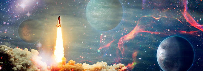 Wall Mural - spaceship begins the mission. new ship flies to another planet. elements of this image furnished by 