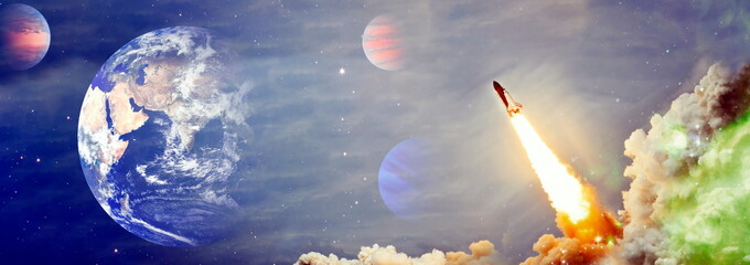 Wall Mural - spaceship begins the mission. new ship flies to another planet. elements of this image furnished by 