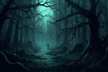 Generative AI
Horror Background, Dark Forbidden Forest