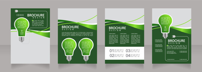 Solutions for power consumption reducing blank brochure design. Template set with copy space for text. Premade corporate reports collection. Editable 4 paper pages. Calibri, Arial fonts used