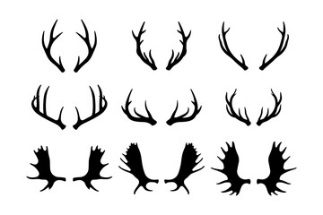 antlers silhouette vector isolated on white background.