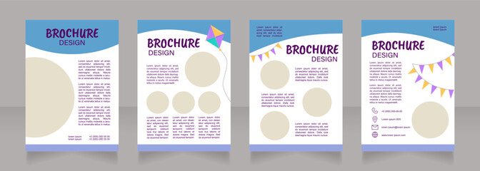 Children camp holiday blank brochure design. Festive event. Template set with copy space for text. Premade corporate reports collection. Editable 4 paper pages. Caveat Brush, Acumin, Arial fonts used
