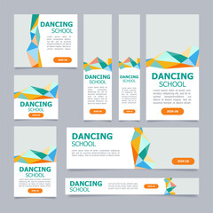 Wall Mural - dance school trainings presentation web banner design template. vector flyer with text space. advert