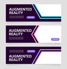 Wall Mural - science and augmented reality web banner design template. vector flyer with text space. advertising 