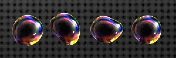 Wall Mural - 3d glass or soap transparent rainbow spheres. iridescent foam bubbles isolated on transparent backgr
