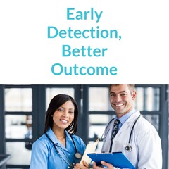 Poster - Composition of early detection better outcome text over smiling diverse doctors