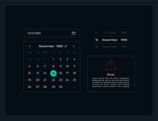 Wall Mural - calendar date picker ui elements kit. isolated vector components. flat navigation menus and interfac