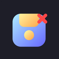 Sticker - Cancel saving flat gradient fill ui icon for dark theme. Information record mistake. Project data. Pixel perfect color pictogram. GUI, UX design on black space. Vector isolated RGB illustration