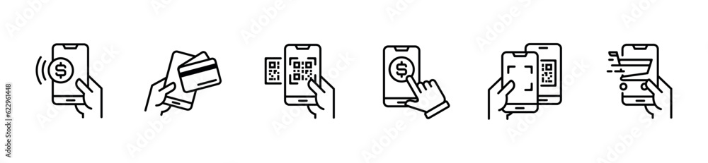 mobile online payment line icon vector set smartphone to transfer money ...