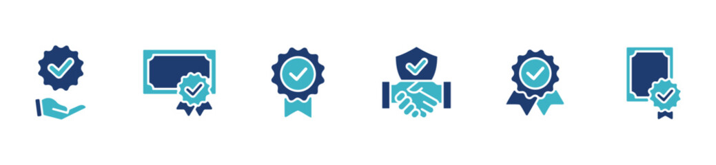 collection of checkmark approved verification success icon vector set blue badge guarantee agreement