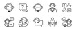 set of online support assistance icon collection vector customers service agent helping technical solution client symbol outline illustration