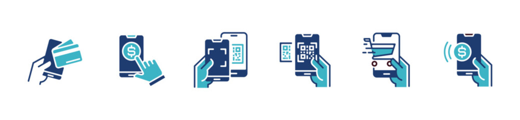 Poster - quick payment with a smartphone mobile payment icon set vector qr code transfer money for finance business digital transaction symbol illustration for web and app