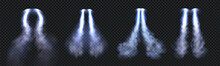 Jetpack Smoke Cloud Trail With Blue Fire Vector Effect. Rocket Speed Contrail In Sky Air 3d Realistic Flow. Isolated Plane Flight Launch Up Texture Texture. Spaceship Engine Tail Transparent Pack