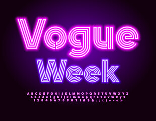 Poster - Vector neon Banner Vogue Week. Maze glowing Font. Light Tube set of Alphabet Letters, Numbers and Symbols