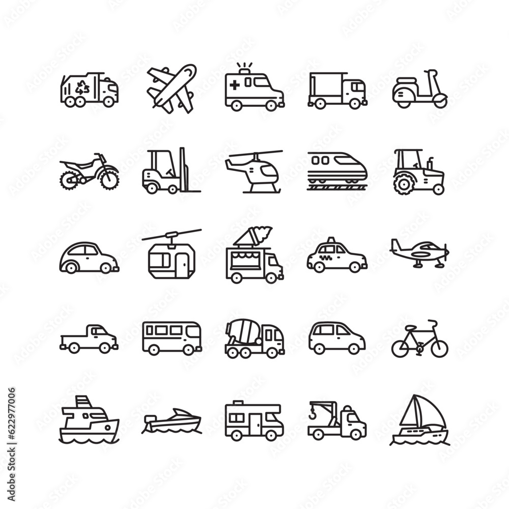Simple Set of Transportation-Related Vector Line Icons Contains such ...