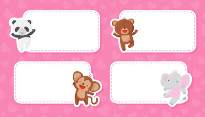 Poster - Empty Note Card with Cute Animal Cheering Vector Template