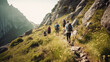 © Robert Kneschke - Group of people hiking up a mountain trail in summer
