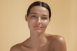Crop close-up beauty studio photo of tanned model woman after solarium concept