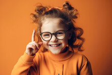 Portrait Of Adorable Little Smiling Girl In Eyeglasses. Playful Happiness Concept. Generative AI