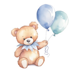 teddy bear and balloons watercolor