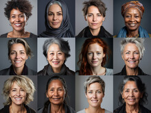 Collage Of Ethnically Different Happy People Modern Portraits Woman, Success, Smiling And Happiness Multicultural Faces Looking At Camera, Human Resource Society Database Concept, Globalization..