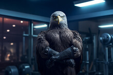 Fit Eagle Standing At The Gym, Strong And Majestic Eagle Perfecting Its Fitness Routine At The Gym, Generative AI