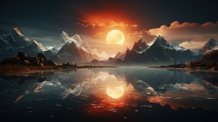 Wall Mural - sunset in the mountains