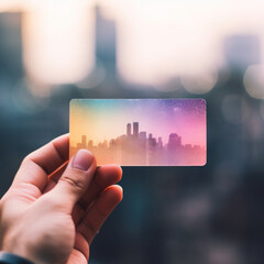 Wall Mural - a person holding a business card in their hand. generative ai image.