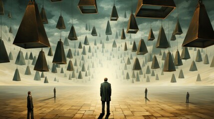Wall Mural - a man standing in front of a group of people. generative ai image.
