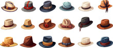 Set Of Hats On A White Background