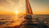 A sailboat sailing in the ocean at sunset. Generative AI image.