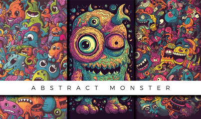 Wall Mural - Illustrations set of abstract monster backgrounds