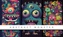 Illustrations Set Of Abstract Monster Backgrounds