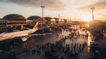 Canvas Print - A large jetliner sitting on top of an airport tarmac. Generative AI image.