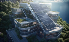 Futuristic Residential Building With Solar Panels, Generative AI