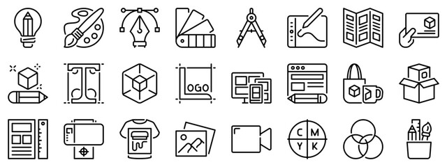 Line icons about graphic design. Line icon on transparent background with editable stroke.