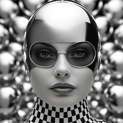 Wall Mural - a woman wearing a helmet and sunglasses. Generative AI Art.