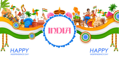 Sticker - abstract tricolor banner with Indian flag for 15th August Happy Independence Day of India