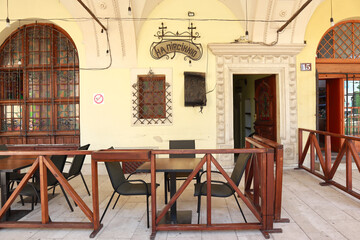  Street cafe in downtown of Zhovkva, Ukraine