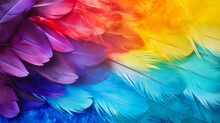 Multicolored Feathers As A Background. Texture. Close-up