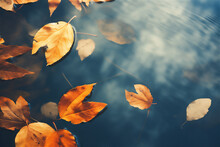 Autumn Leaves Floating On Calm Water In Close Up, Create Using Generative AI Tools